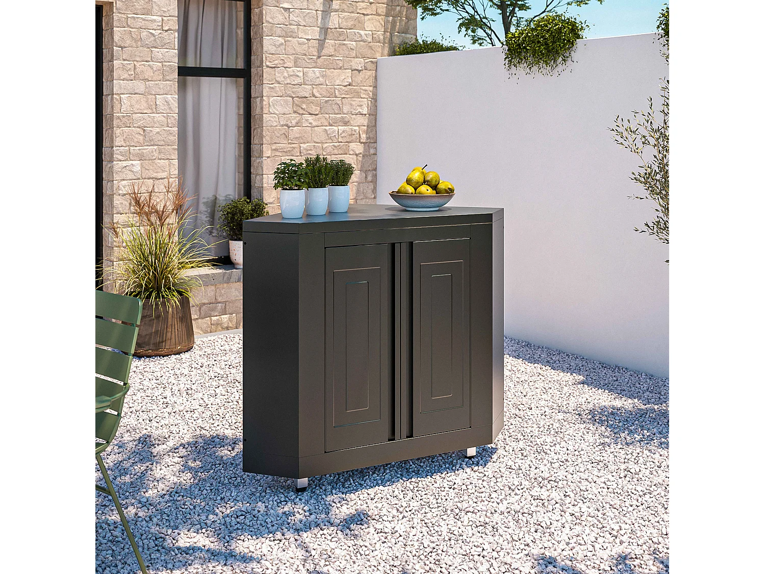 Cocina de exterior en ángulo de 5 elementos con fregadero y barbacoa