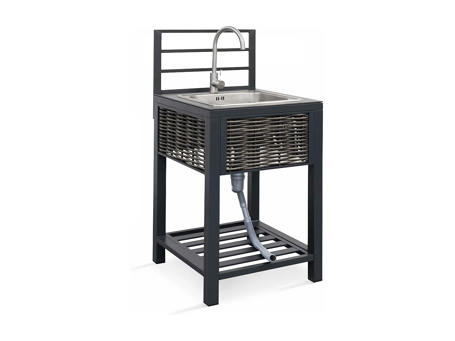 Meuble évier cuisine extérieure aluminium et résine tressée