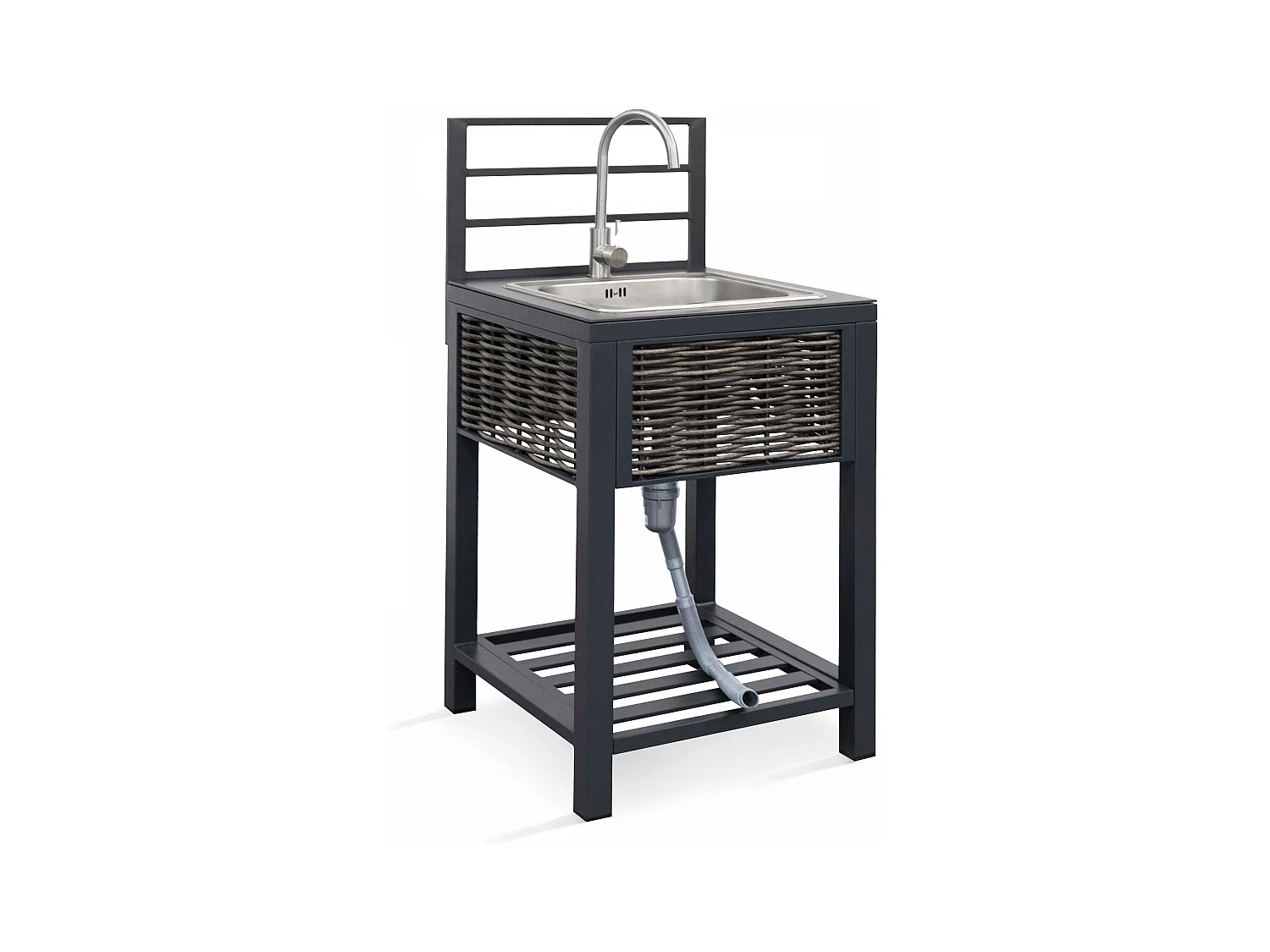 Meuble évier cuisine extérieure aluminium et résine tressée