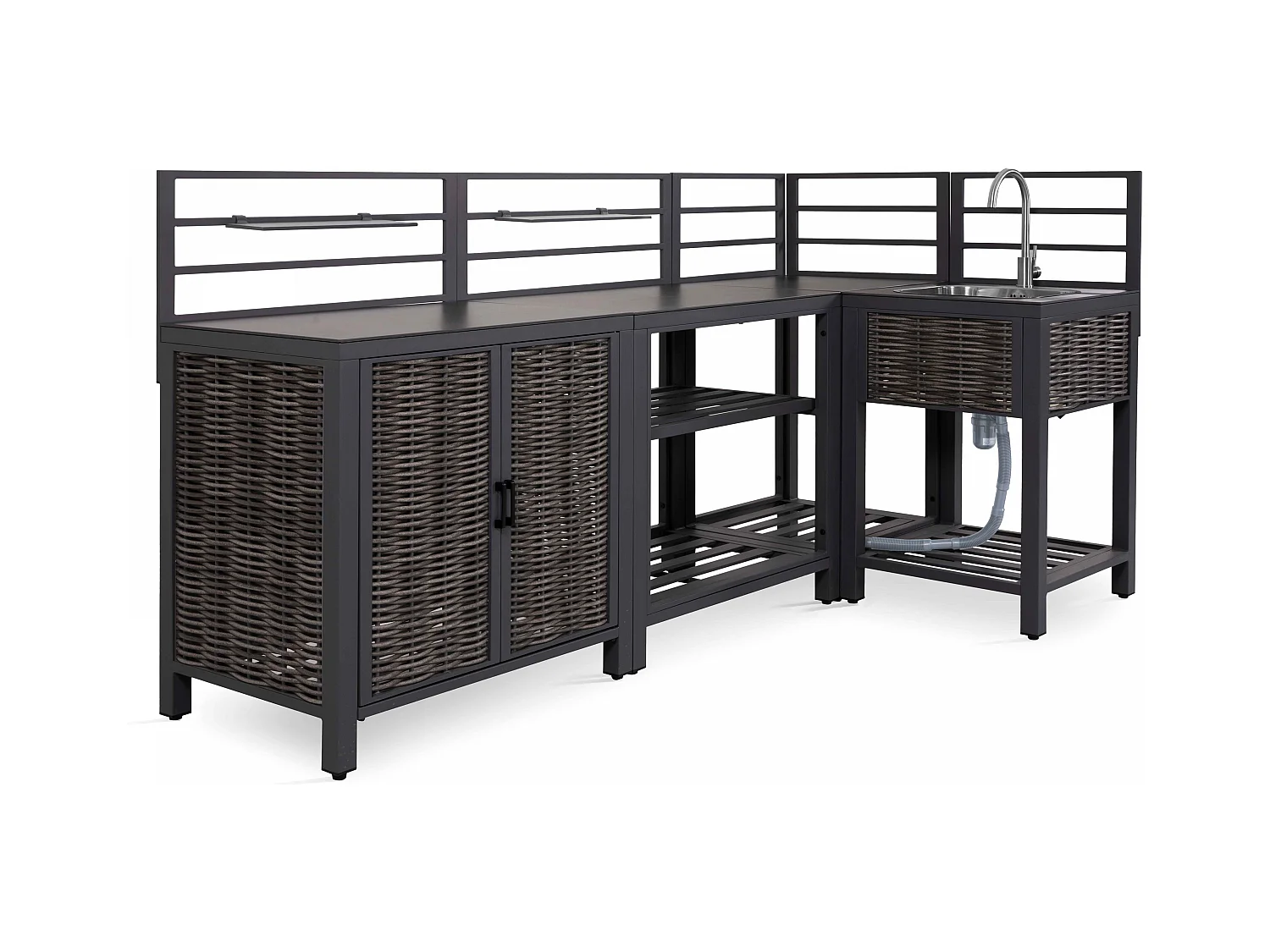 Meuble évier cuisine extérieure aluminium et résine tressée