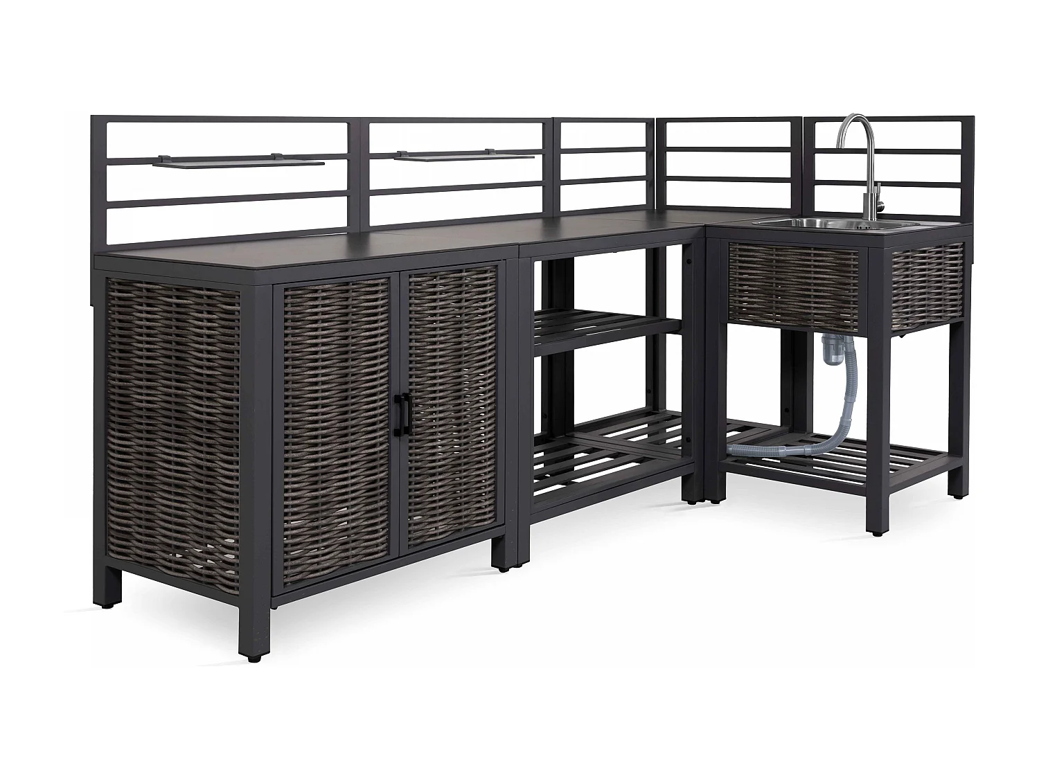 Meuble évier cuisine extérieure aluminium et résine tressée