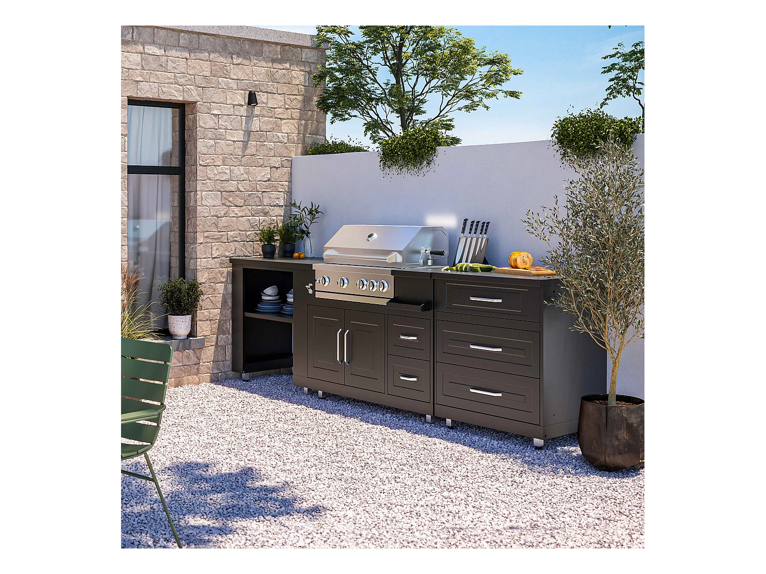 Cuisine d'extérieur 3 modules avec barbecue
