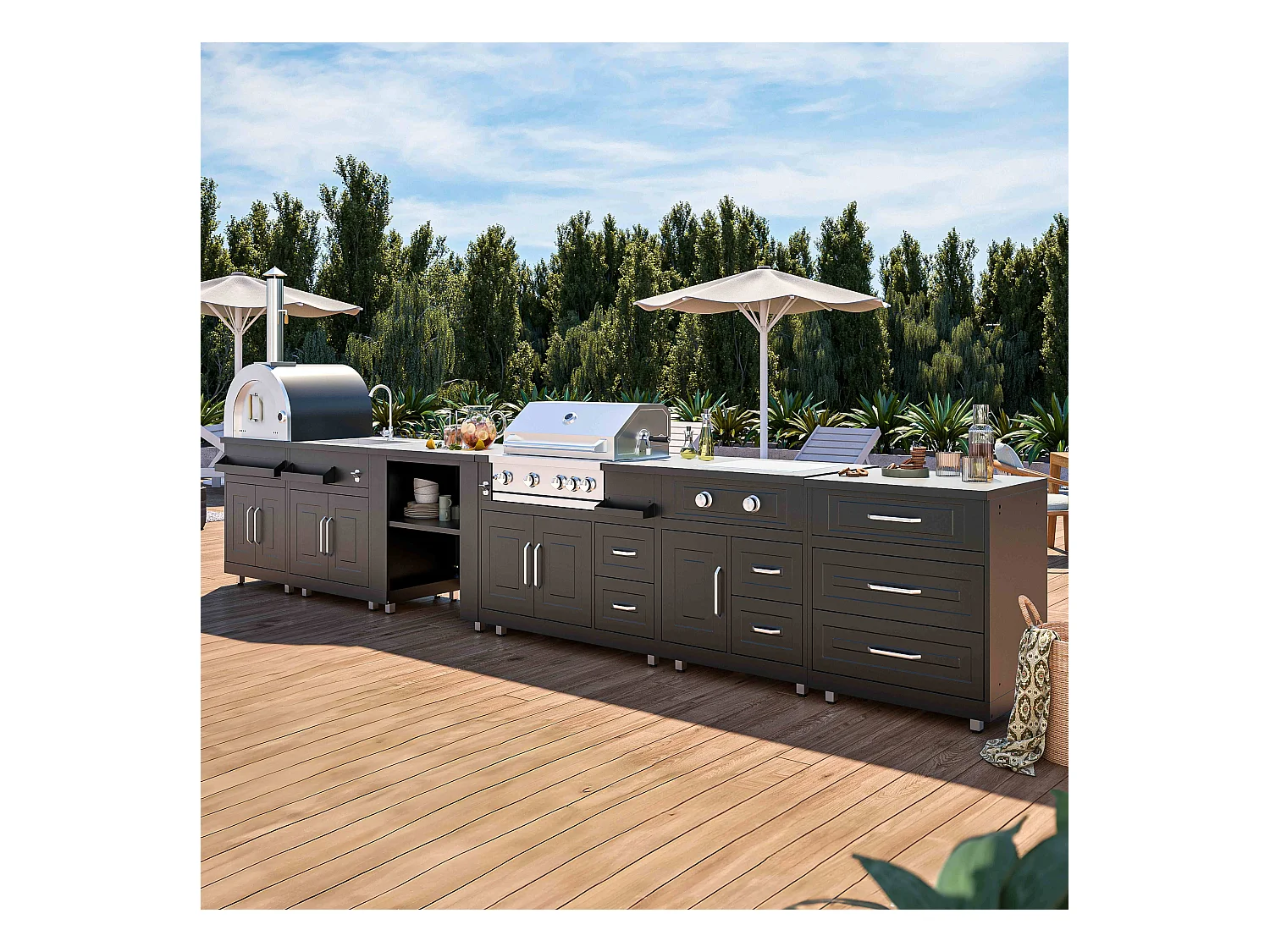 Cuisine d'extérieur 6 meubles avec module cuisson