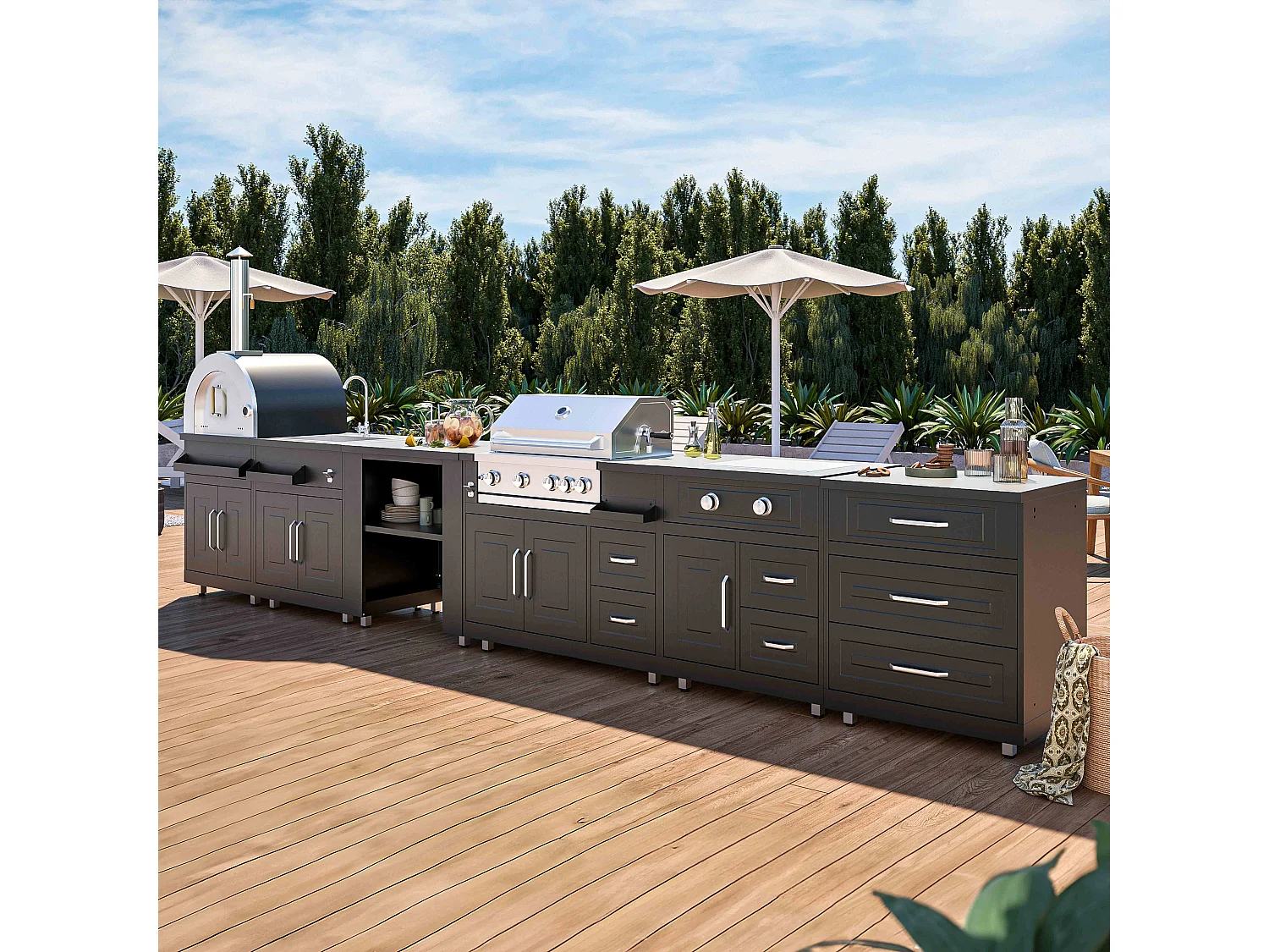 Cuisine d'extérieur 6 meubles avec module cuisson