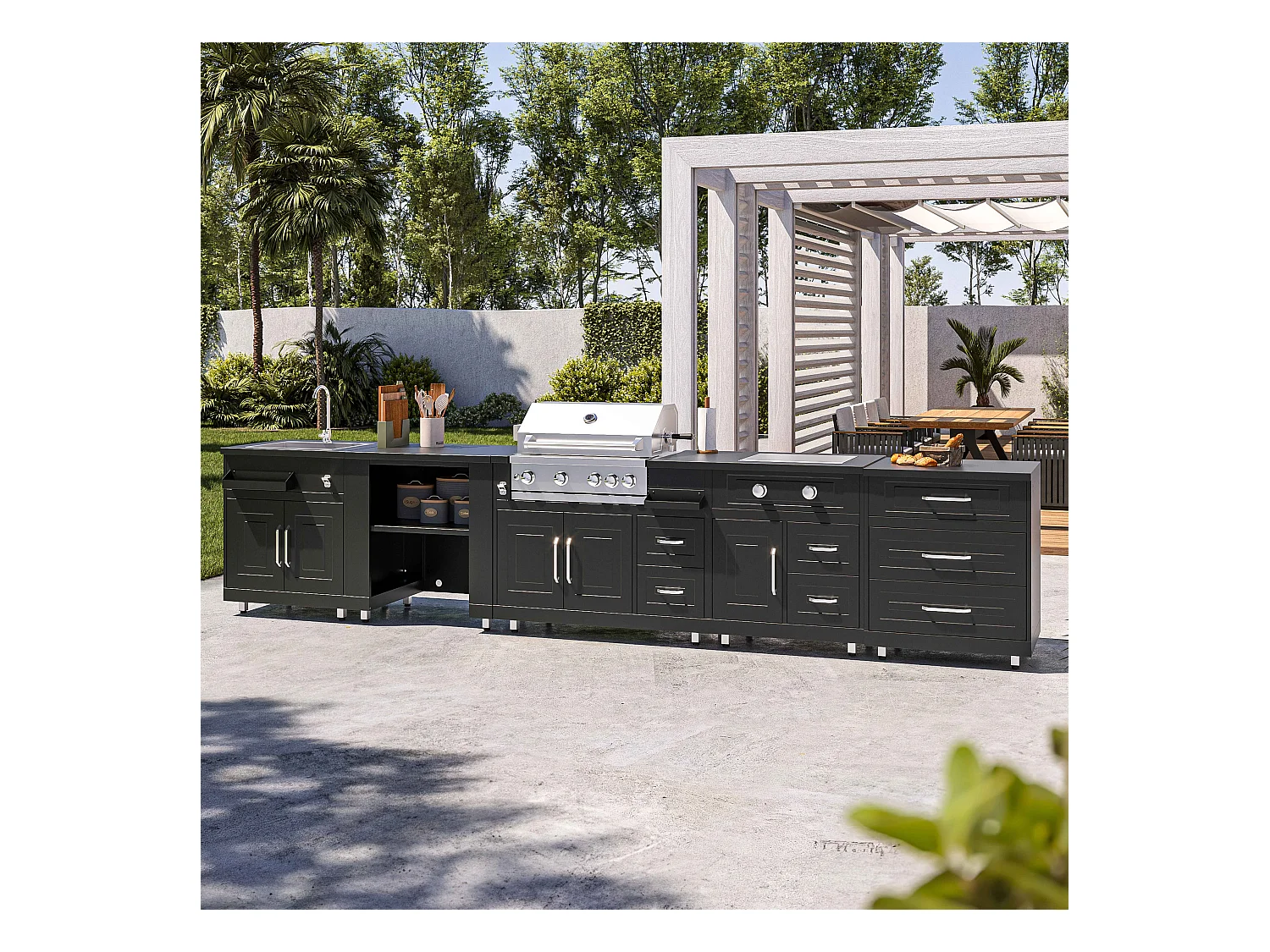 Cuisine d'extérieur 5 éléments dont 2 modules de cuisson