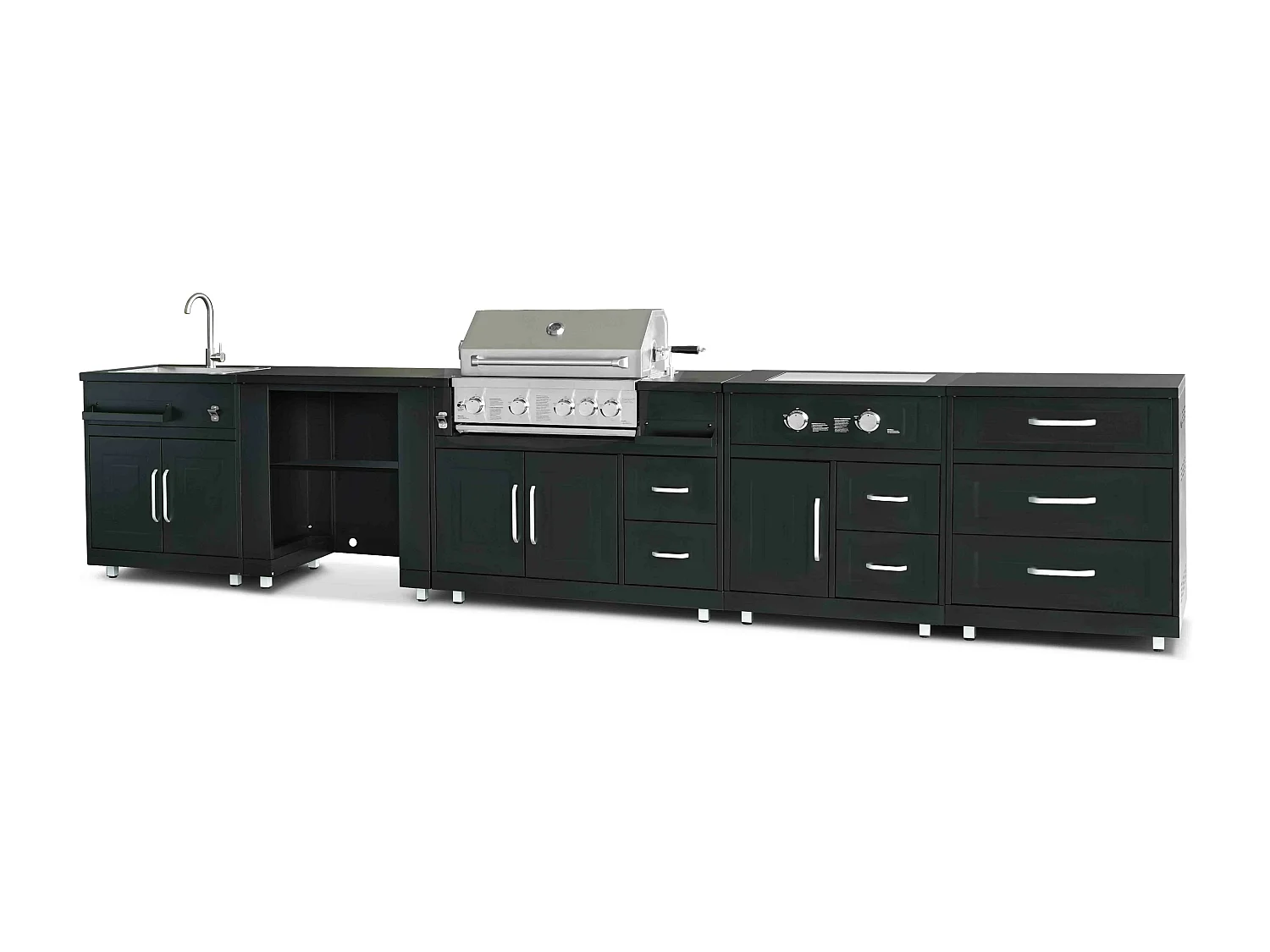 Cocina al aire libre con 5 elementos, incluyendo 2 módulos de cocción