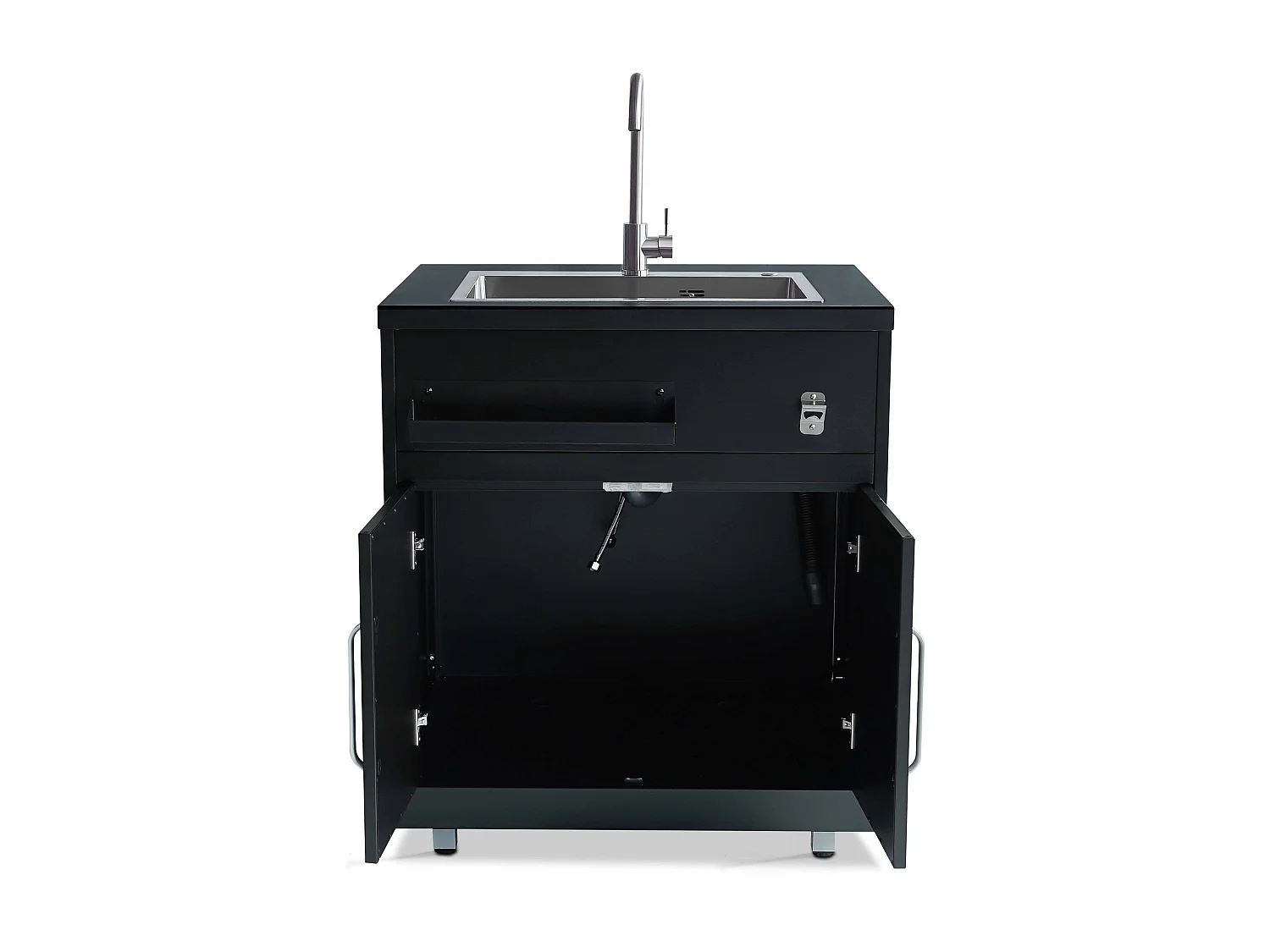 Meuble évier 2 portes pour cuisine extérieure noir