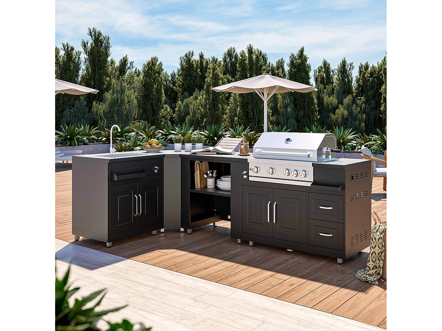 Meuble d'angle pour cuisine extérieure