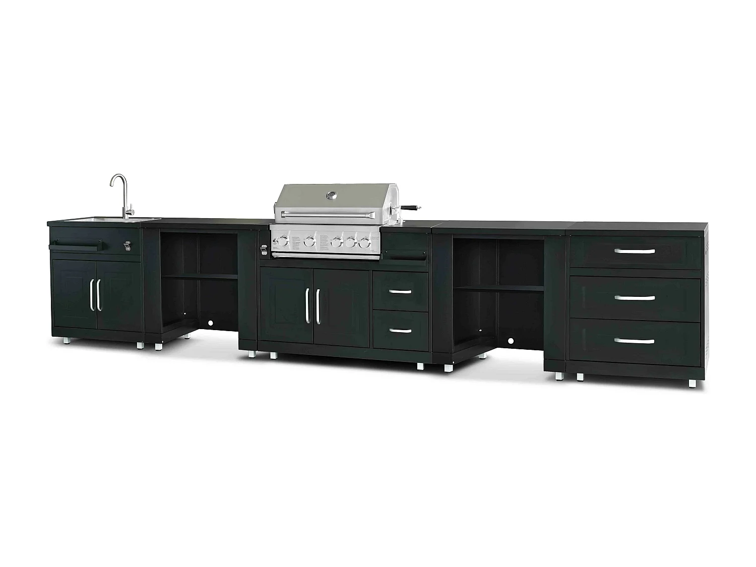 Cuisine d'extérieur angle 5 éléments avec évier et barbecue