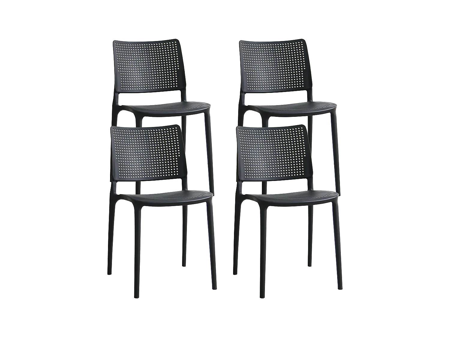 Lot de 4 chaises de terrasse noires en plastique