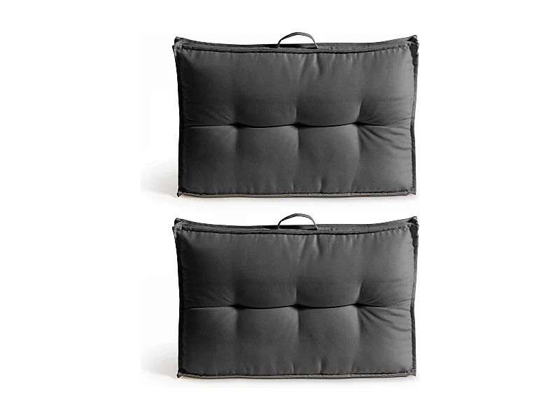 2 grijze polyester kussens voor pallets met rugleuning 60x40x12 cm