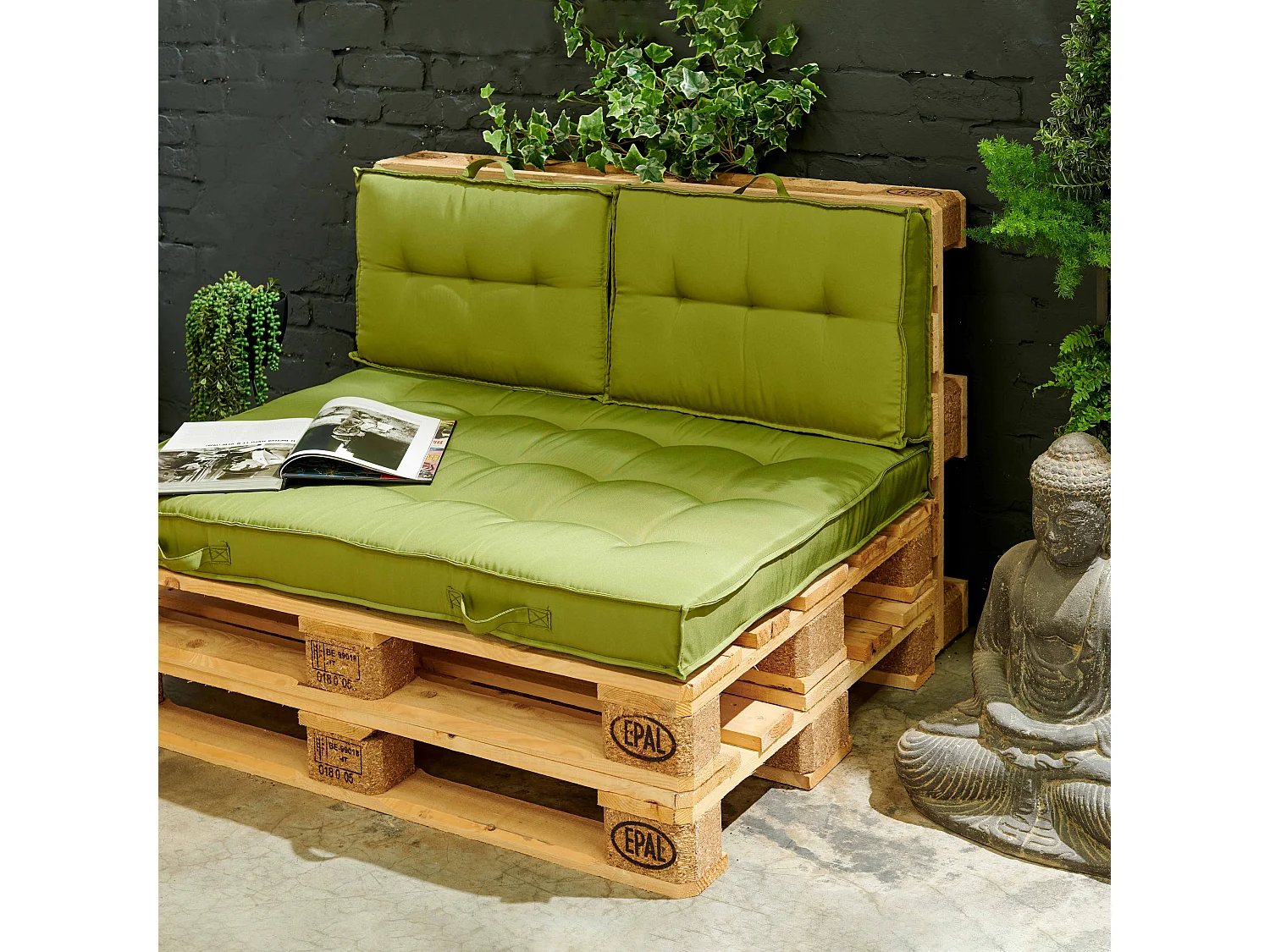 Coussin d'extérieur matelassé vert 60 x 40cm