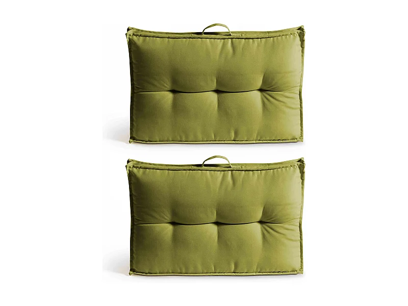 Lot 2 coussins palette dossier polyester vert 60x40x12 cm