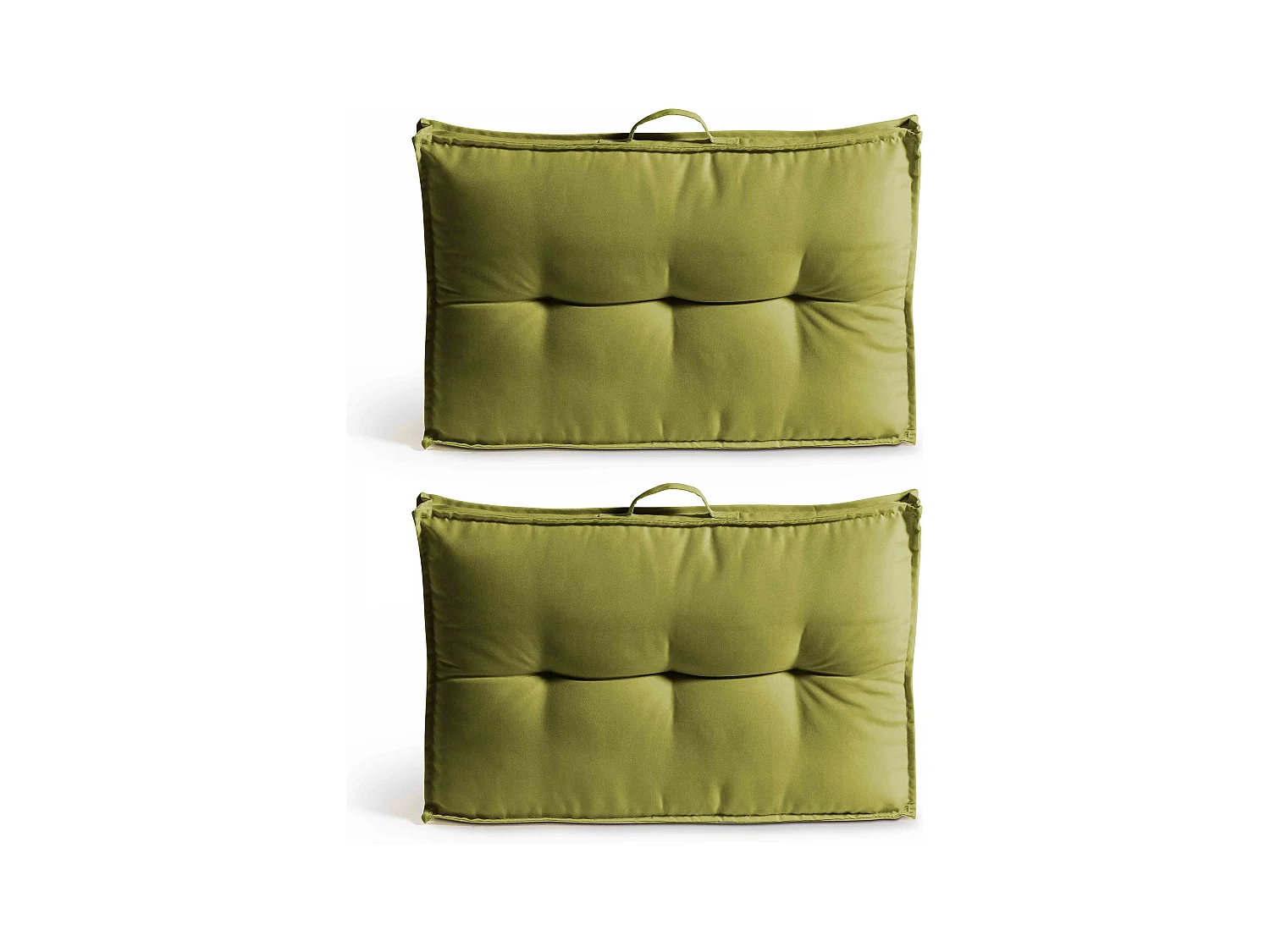2 groene polyester kussens voor pallets met rugleuning 60x40x12 cm