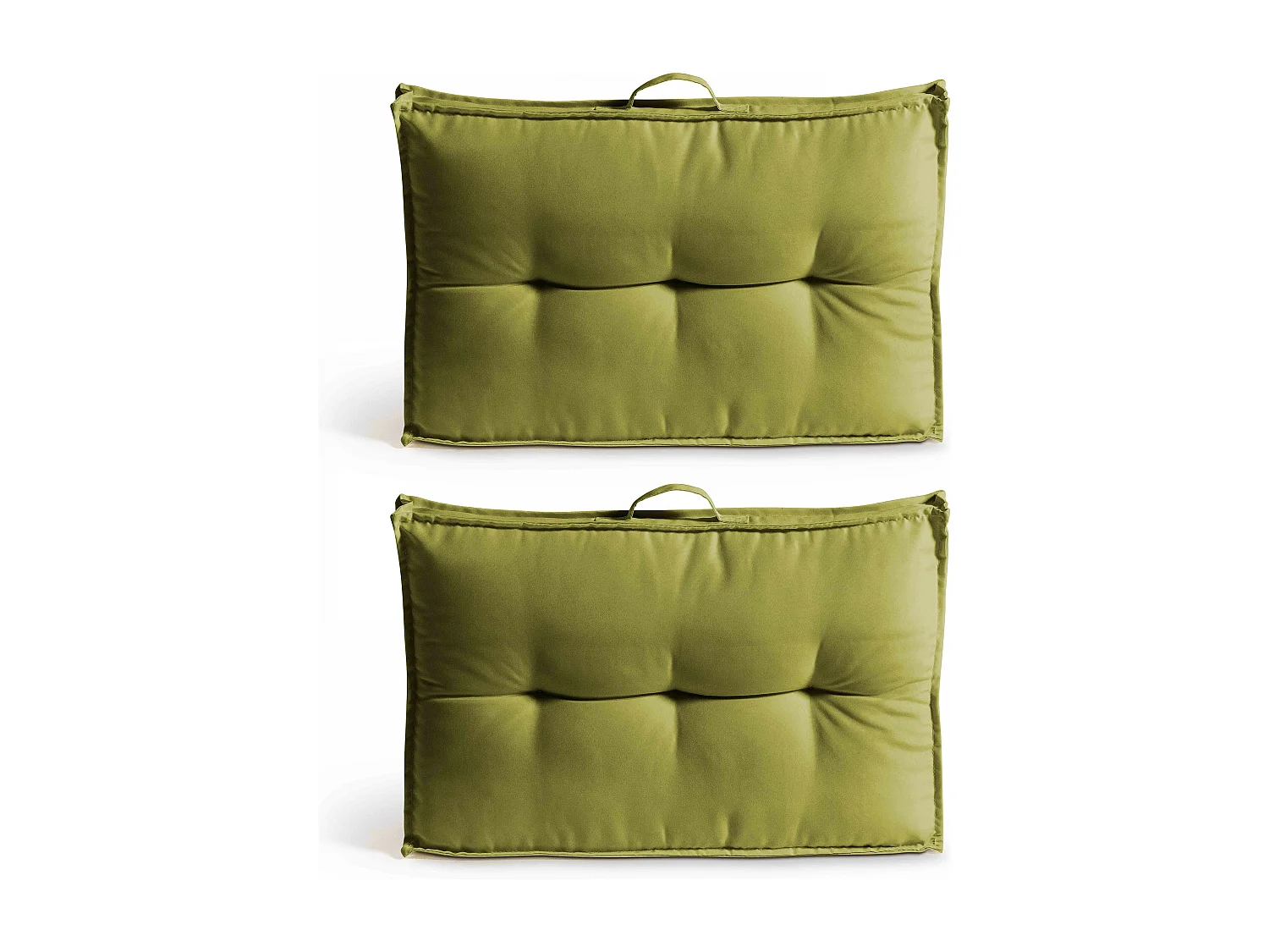 Lot 2 coussins palette dossier polyester vert 60x40x12 cm