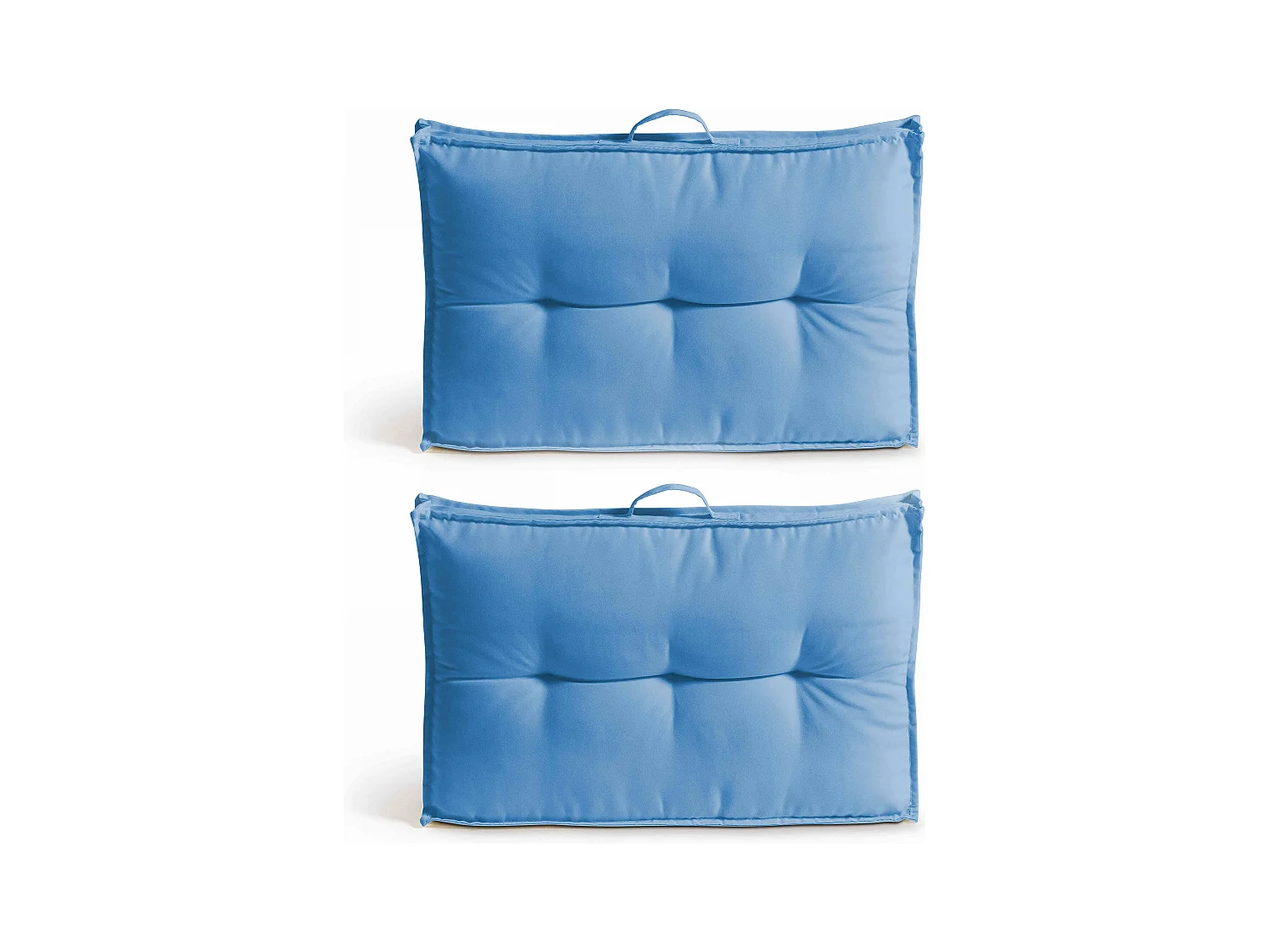 Lot 2 coussins palette dossier polyester bleu 60x40x12 cm