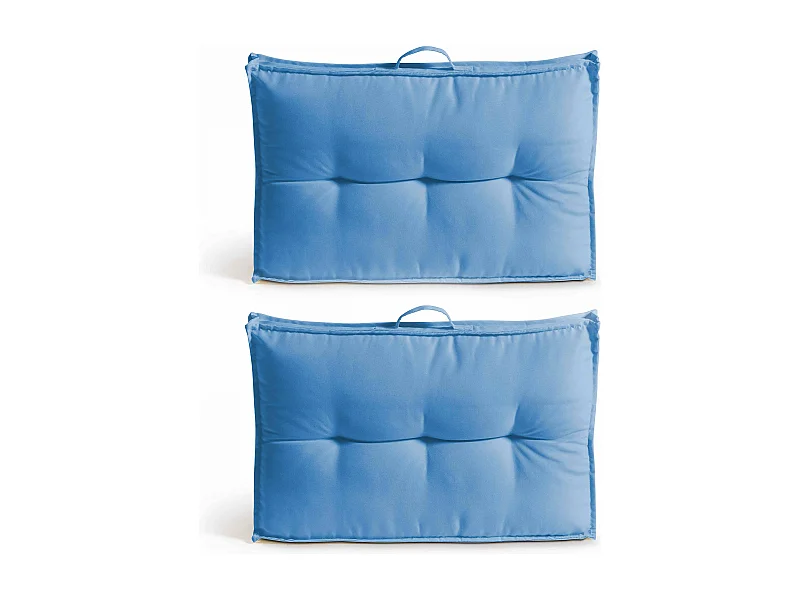 Lot 2 coussins palette dossier polyester bleu 60x40x12 cm