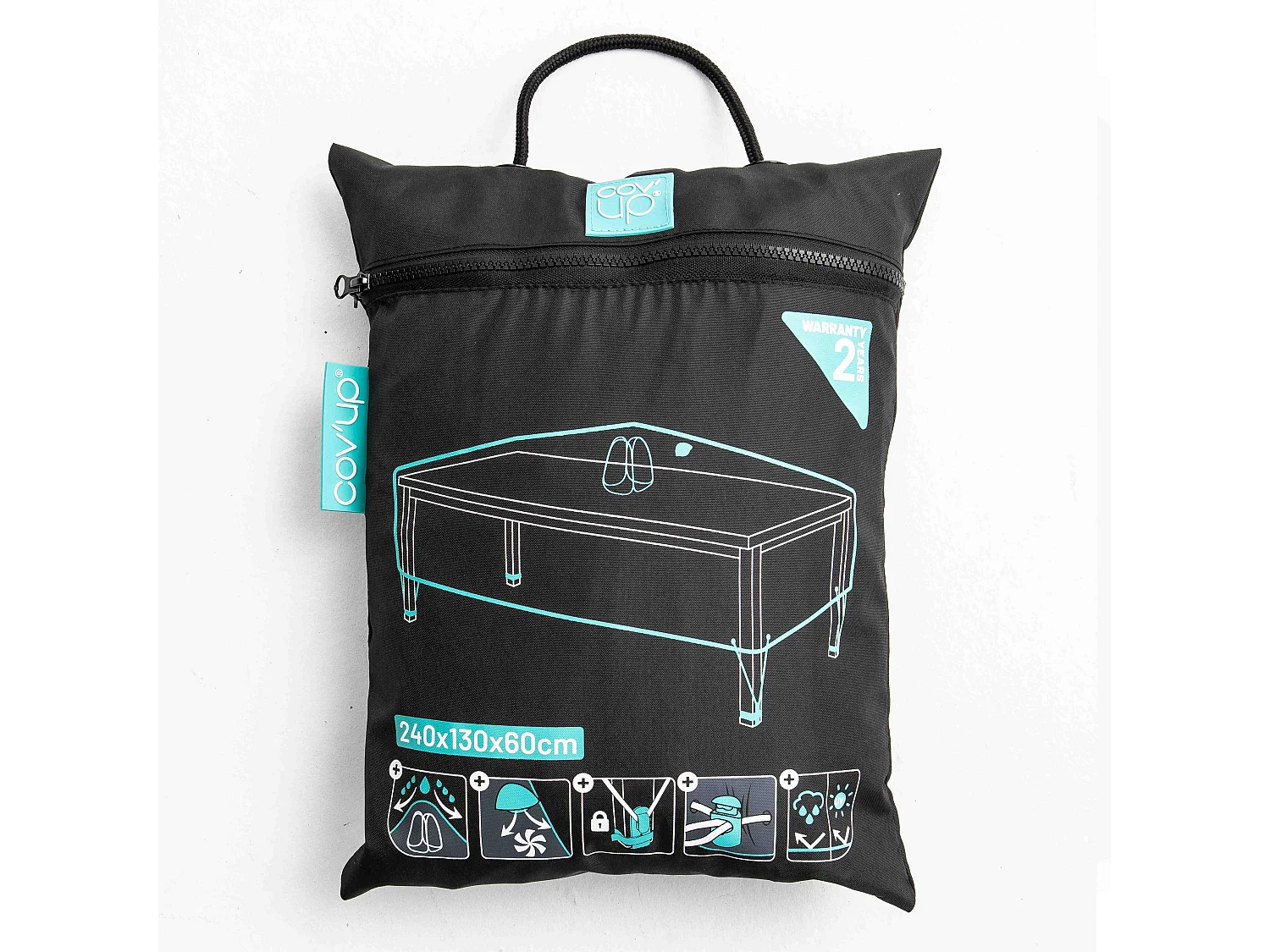 Housse de table de jardin noire 240 x 130 cm