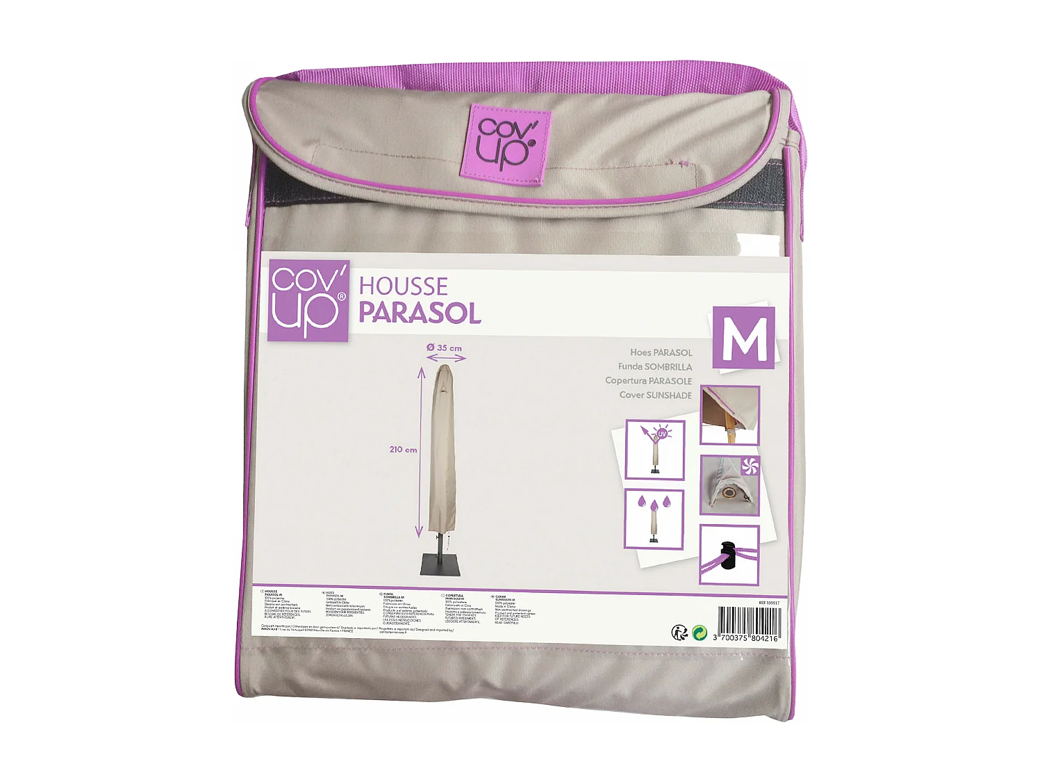 Housse de protection parasol droit 210 cm taupe