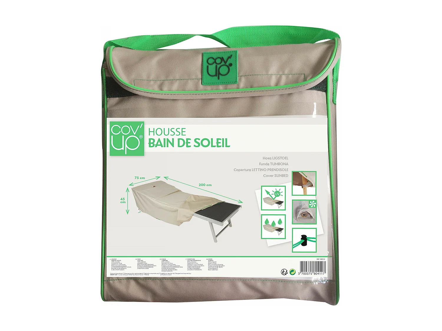 Housse bain de soleil 200 x 75 cm taupe - Cov'Up