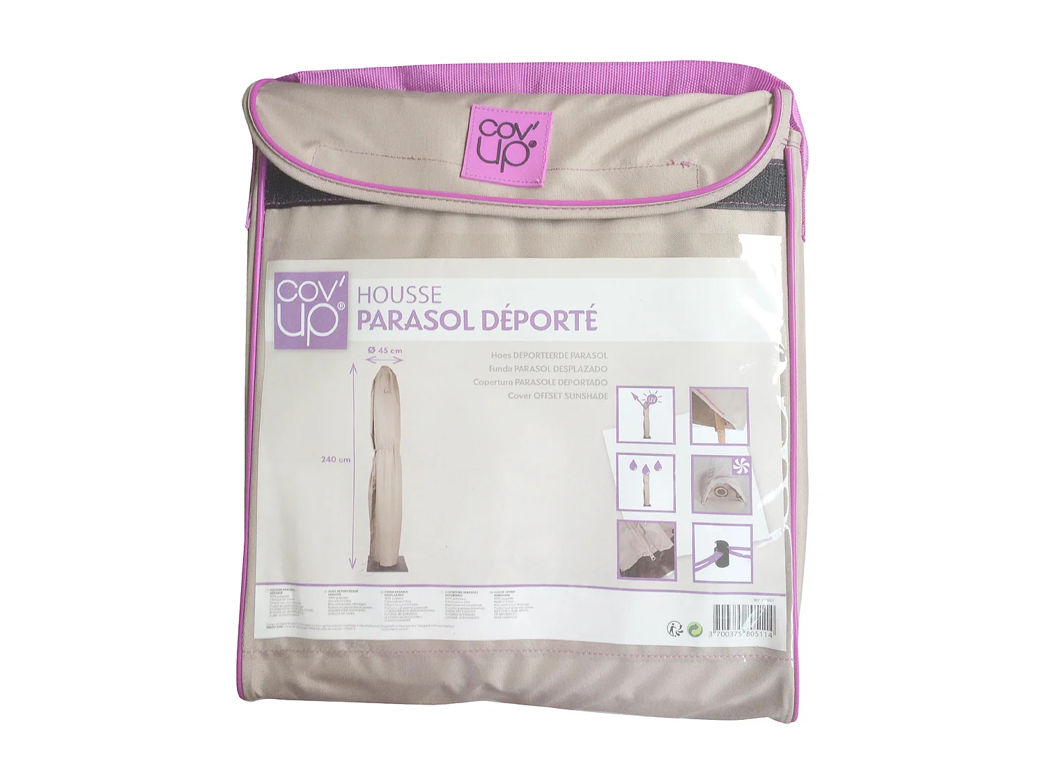 Housse de protection parasol déporté 240 cm taupe