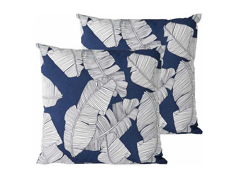 Lot de 2 coussins carrés polyester abaca bleu 45x45x8 cm