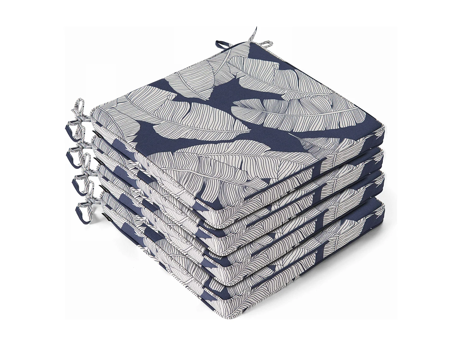 Lot de 4 galettes de chaise polyester abaca bleu 40x40x3 cm