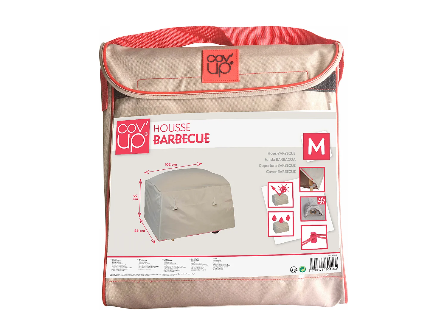 Housse pour barbecue plancha polyester taupe 102x46x92 cm