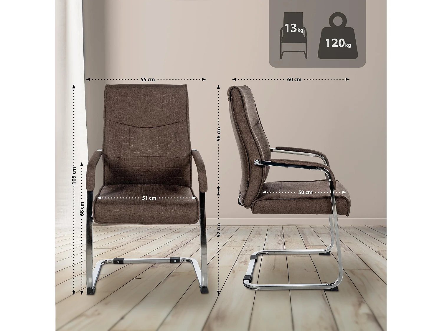 Lot de 2  chaises oscillantes - Tissu - Marron - Hobart