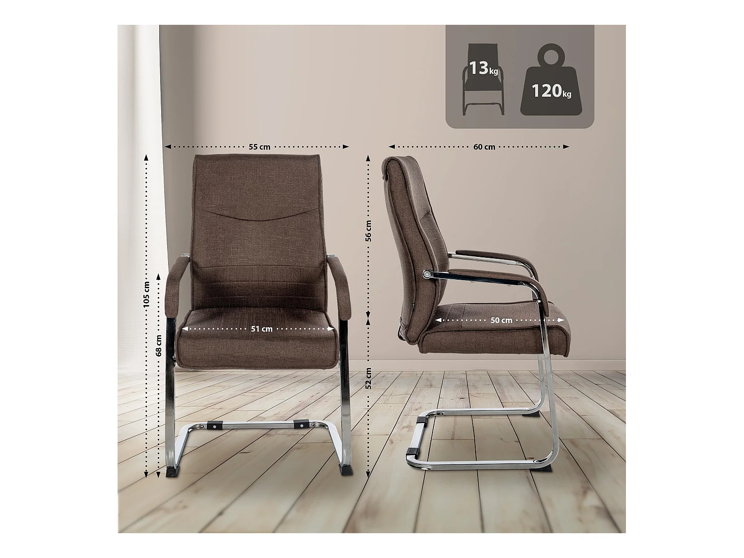Lot de 2  chaises oscillantes - Tissu - Marron - Hobart