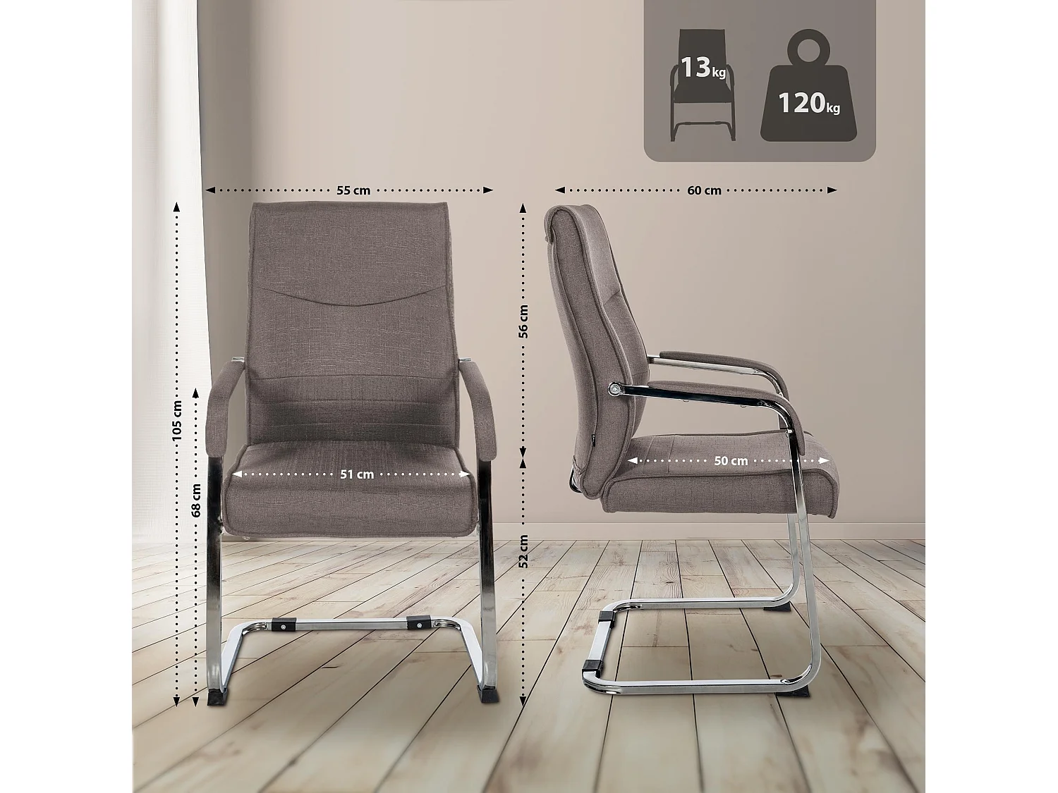 Lot de 2  chaises oscillantes - Tissu - Gris foncé - Hobart