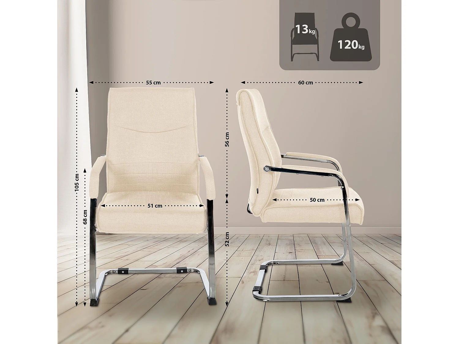 Lot de 2  chaises oscillantes - Tissu - Crème - Hobart