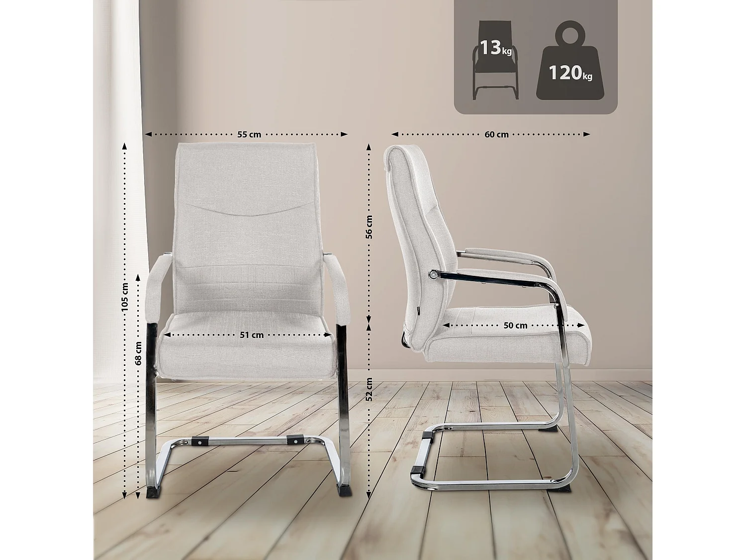 Lot de 2  chaises oscillantes - Tissu - Gris - Hobart