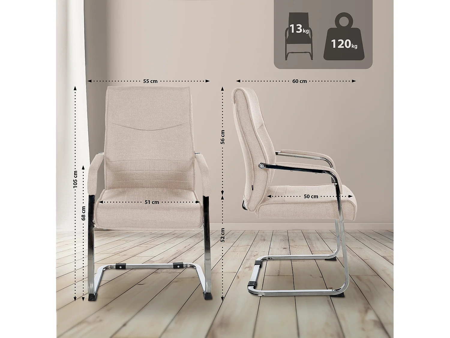 Lot de 2  chaises oscillantes - Tissu - Taupe - Hobart