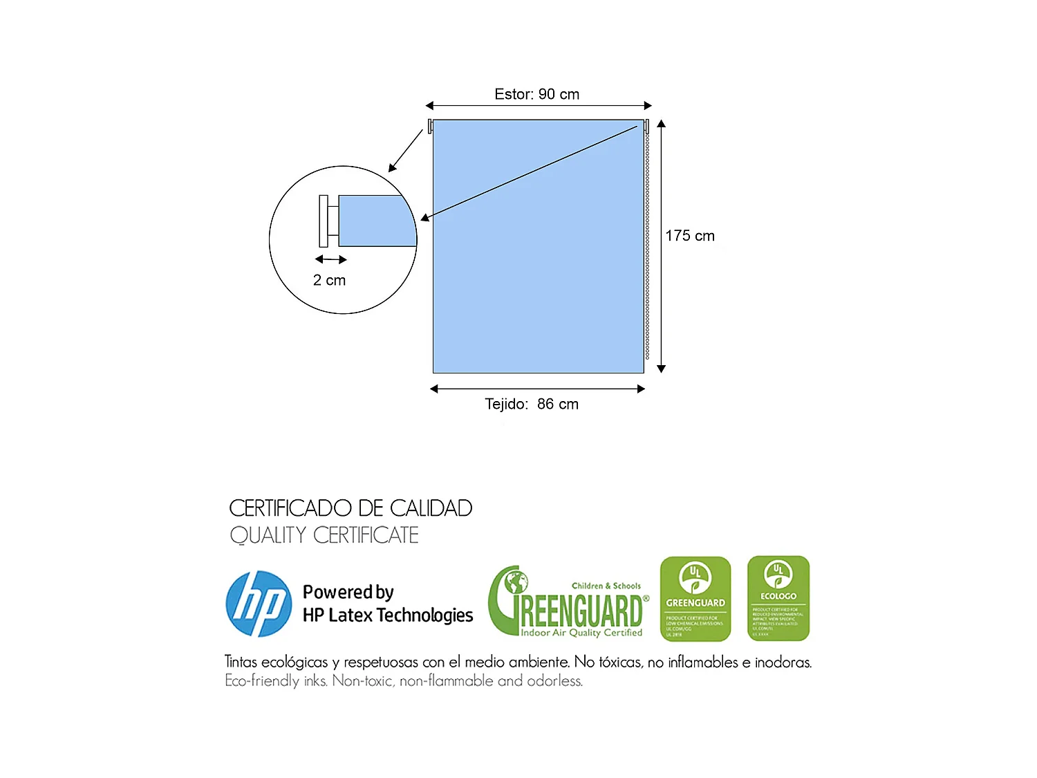 ESTORALIS | Estores Personalizados de COCINA | 90 x 180 cm (Ancho por Alto) Tamaño de Tela 87 x 175 cm | Modelo Vichy-2 Color Azul