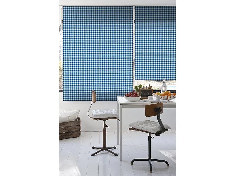ESTORALIS | Estores Personalizados de COCINA | 90 x 180 cm (Ancho por Alto) Tamaño de Tela 87 x 175 cm | Modelo Vichy-2 Color Azul