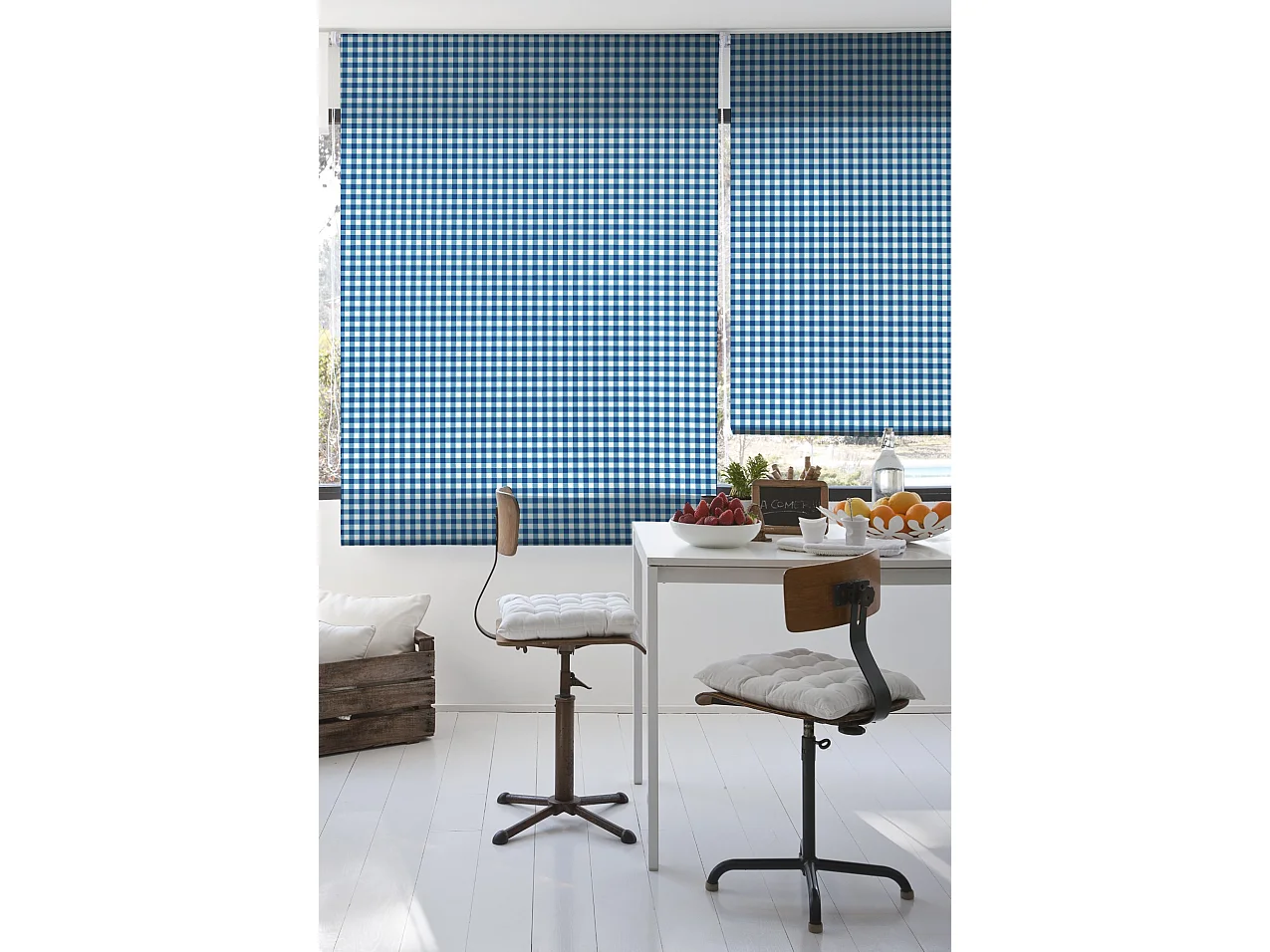 ESTORALIS | Estores Personalizados de COCINA | 140 x 180 cm (Ancho por Alto) Tamaño de Tela 137 x 175 cm | Modelo Vichy-2 Color Azul