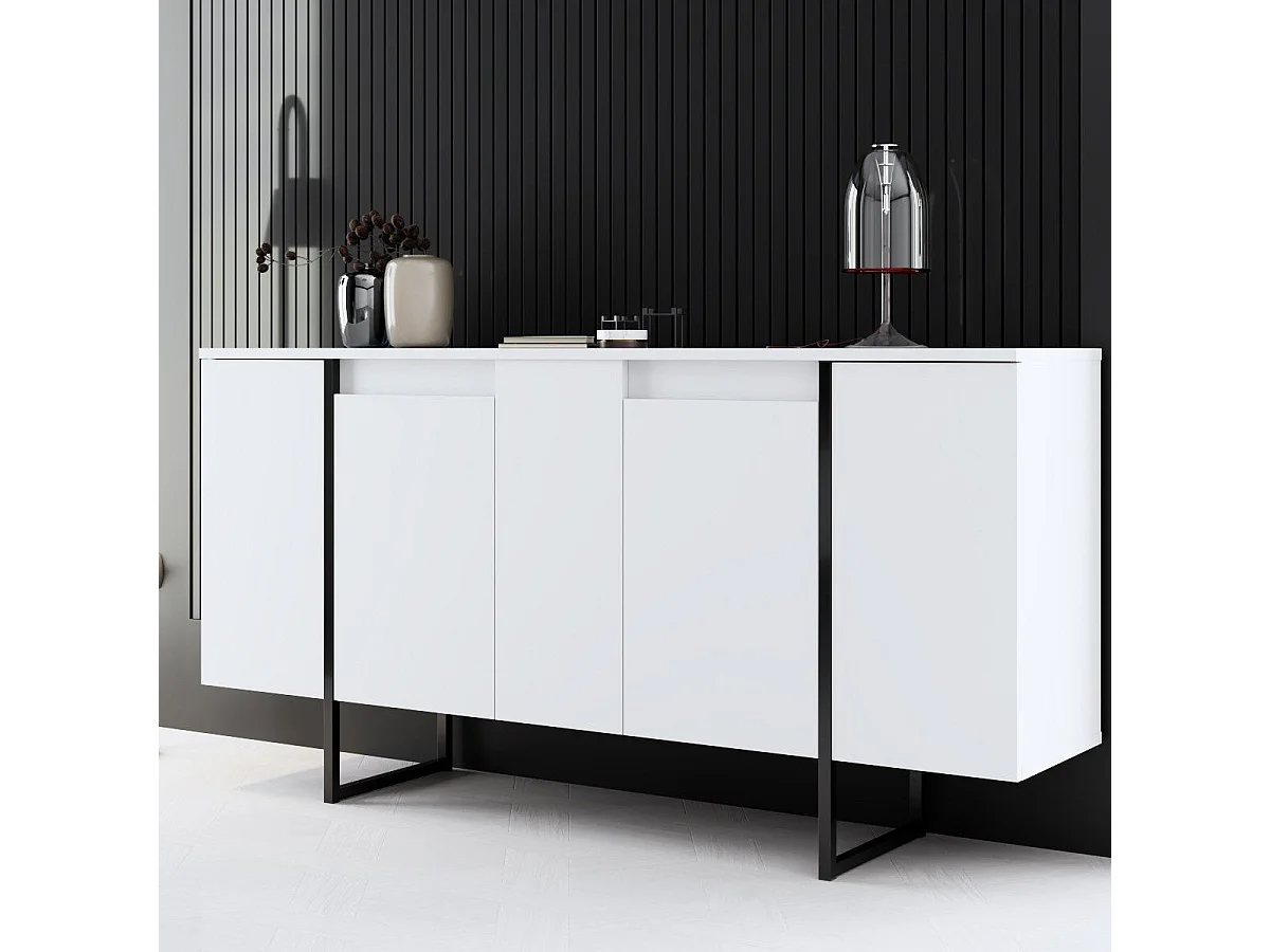 Aparador – 160 x 35 x 80 cm – Branco e Preto – Painel de partículas revestido em melamina