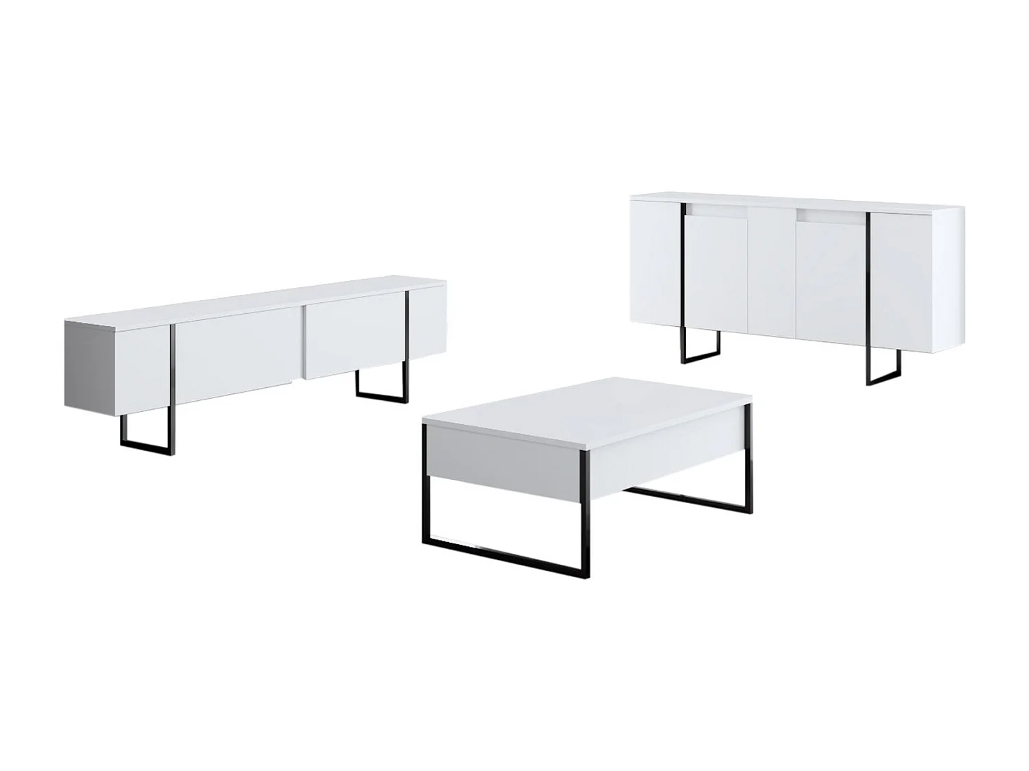 Aparador – 160 x 35 x 80 cm – Branco e Preto – Painel de partículas revestido em melamina