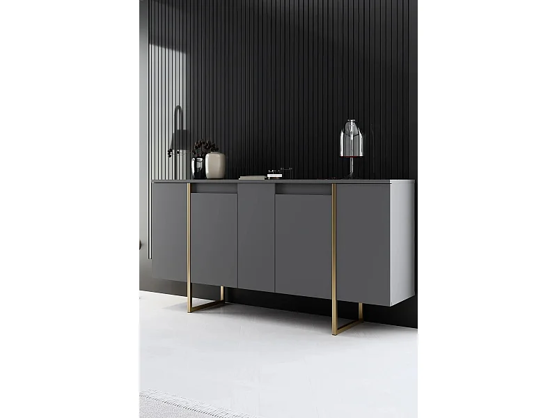 Buffet bas Sibylle L160cm Métal Or et Bois Anthracite