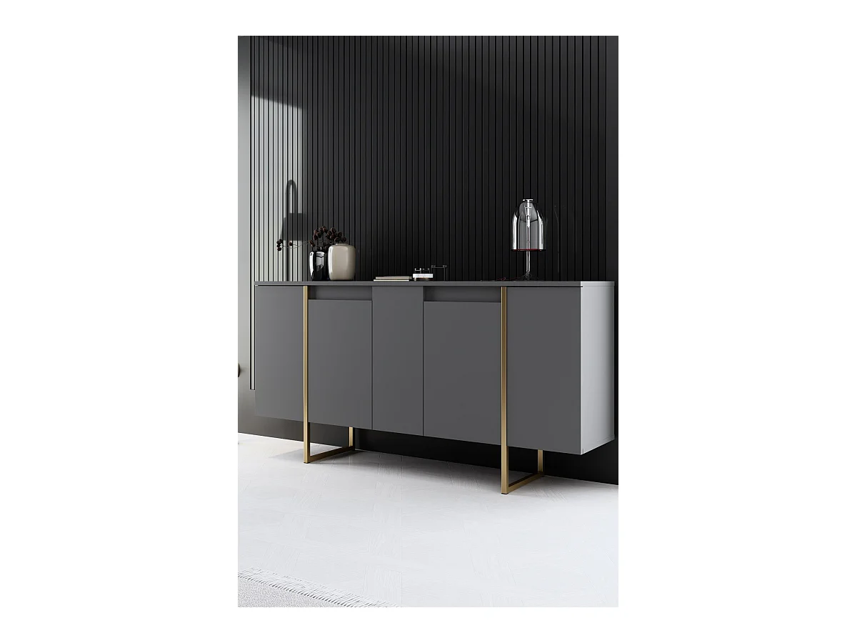 Buffet bas Sibylle L160cm Métal Or et Bois Anthracite