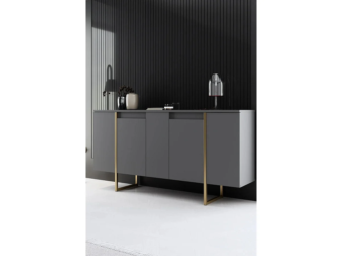 Buffet bas Sibylle L160cm Métal Or et Bois Anthracite