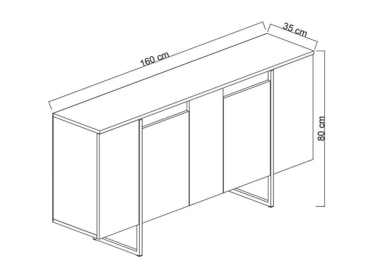 Aparador – 160 x 35 x 80 cm – Antracite e Preto – Painel de Partículas com Revestimento em Melamina
