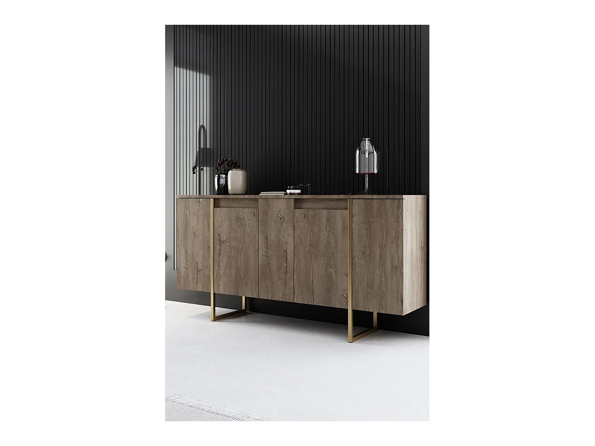 Buffet bas Sibylle L160cm Métal Or et Bois foncé
