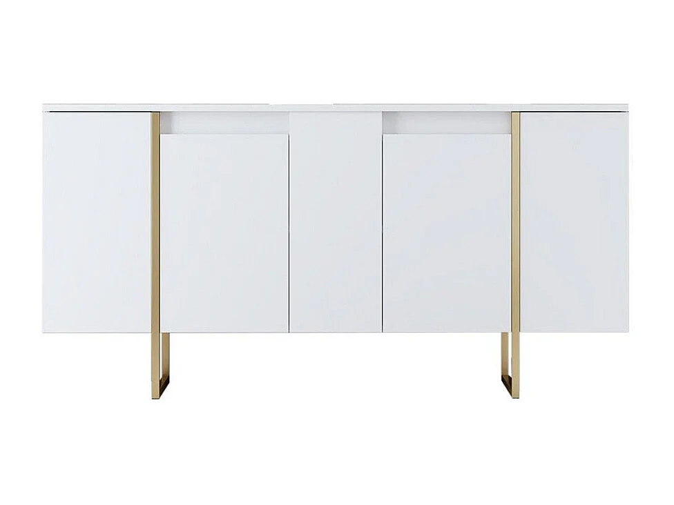 Aparador – 160 x 35 x 80 cm – Branco e dourado – Painel de partículas revestido de melamina