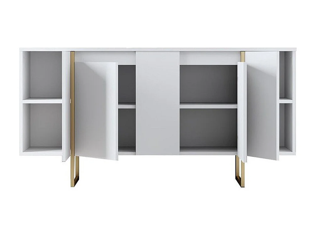 Aparador – 160 x 35 x 80 cm – Branco e dourado – Painel de partículas revestido de melamina