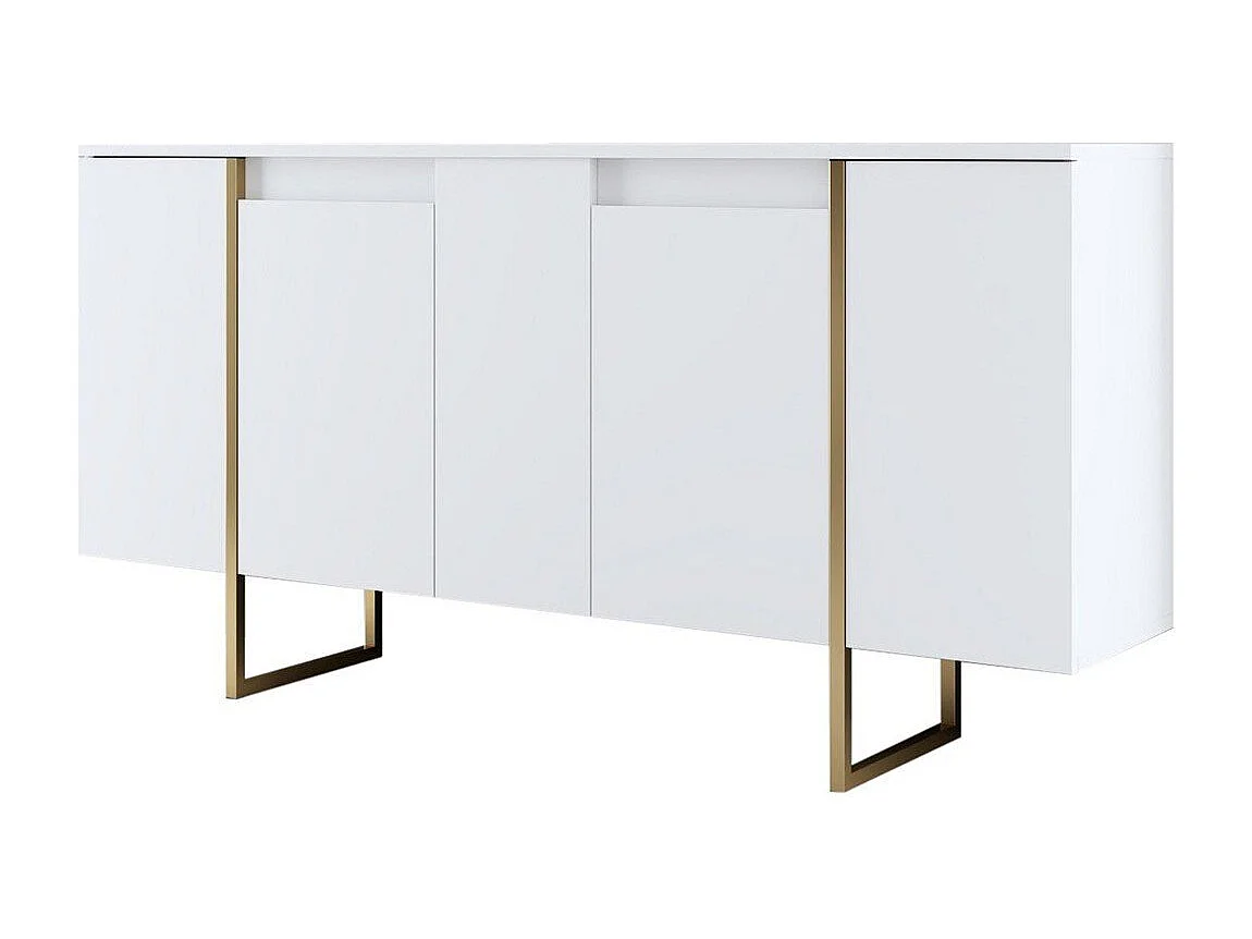 Aparador – 160 x 35 x 80 cm – Branco e dourado – Painel de partículas revestido de melamina