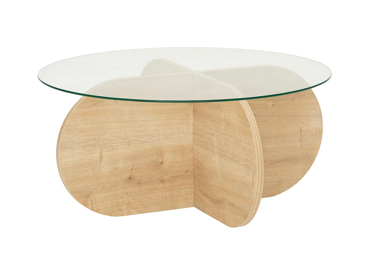 Mesa de café Kailua 239, Roble, 35cm, Diámetro: 75, Vidrio templado, Redonda