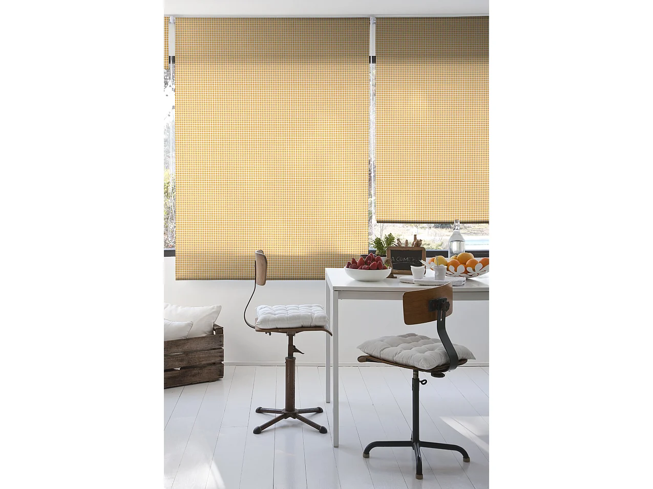 ESTORALIS | Estores Personalizados Easyfix de COCINA | 100 x 150 cm (Ancho por Alto) Tamaño de Tela 97 x 150 cm | Modelo VICHY-1 Color Amarillo