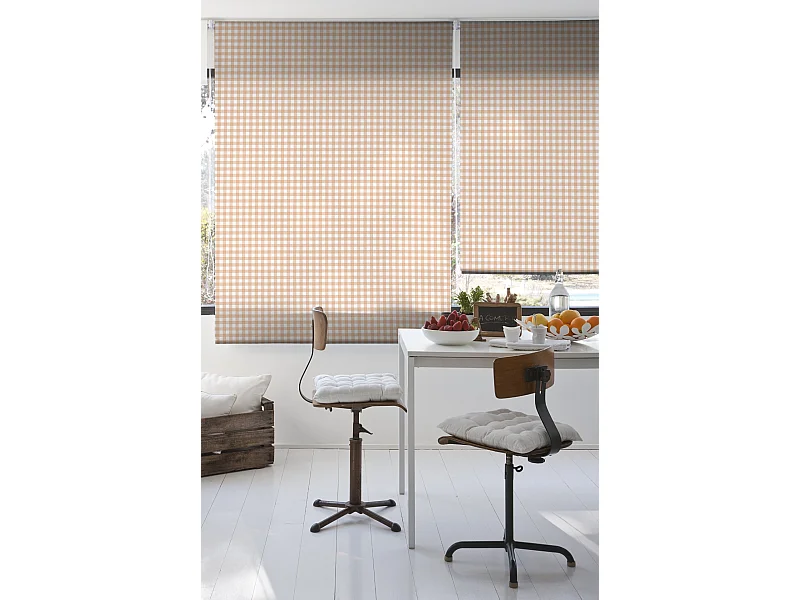 ESTORALIS | Estores Personalizados de COCINA | 150 x 180 cm (Ancho por Alto) Tamaño de Tela 147 x 175 cm | Modelo Vichy-2 Color Beige